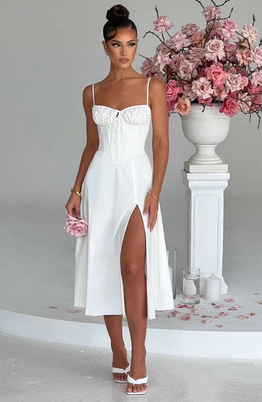 NWT Babyboo Deanna Ivory Corset Lace Up Fit & Flare Midi Dress Womens Size M